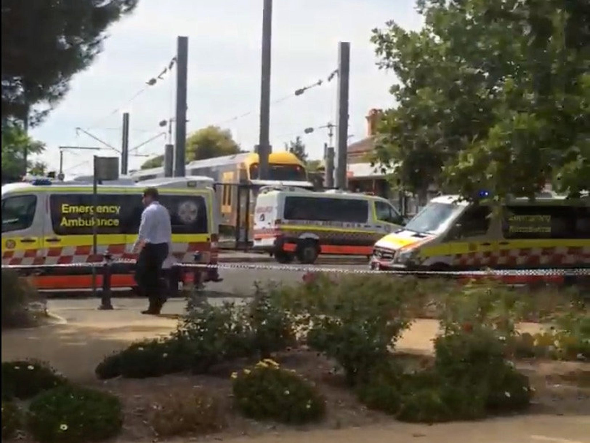Ambulances arrive at the Richmond Station where a train crashed into buffers, injuring passengers