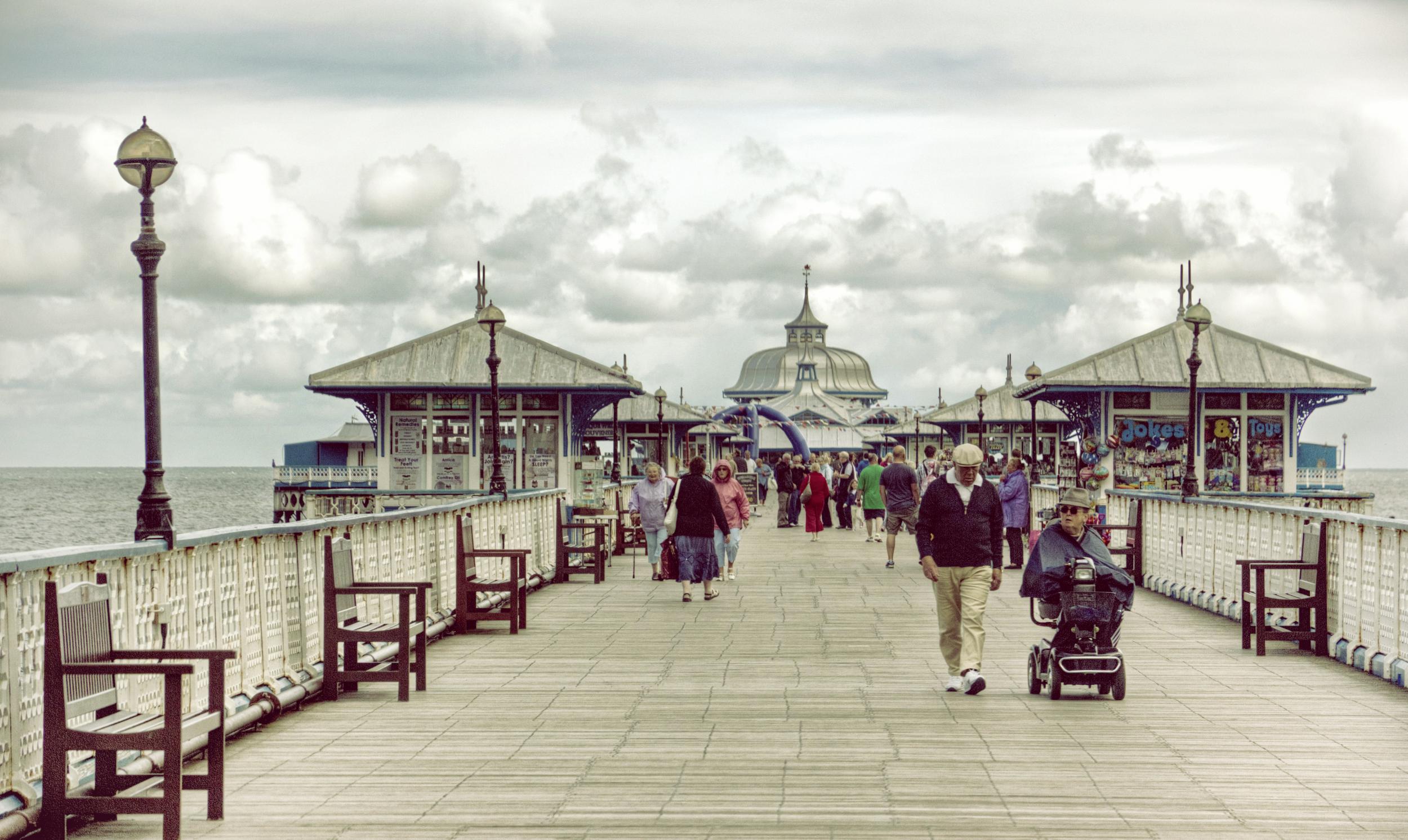 The pier is a popular destination for mobility scooter riders in Llandudno