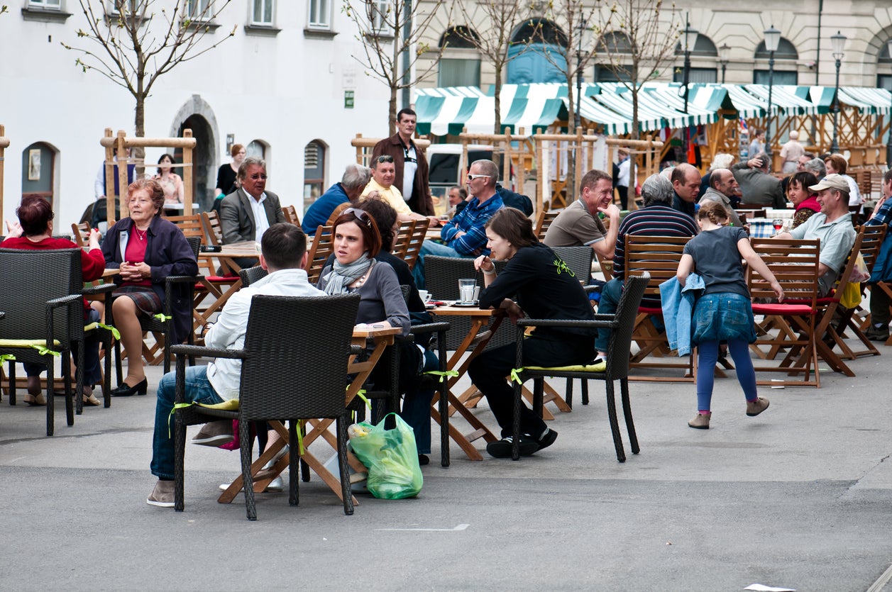 Locals enjoying a coffee at the start of spring in Ljubljana