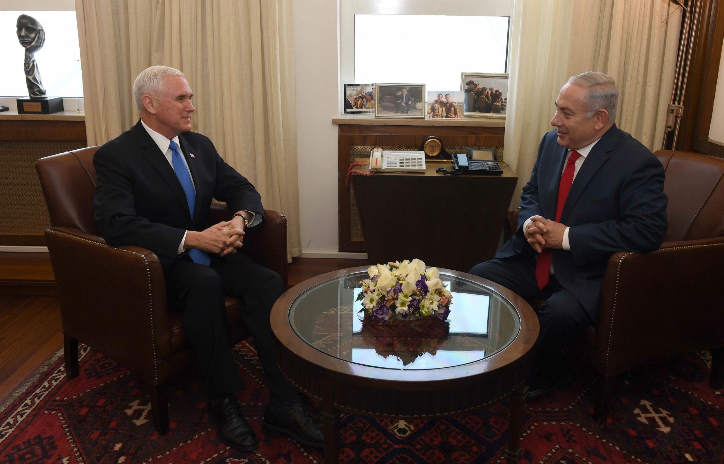 US Vice President Mike Pence, left, meets with Israeli Prime Minister Benjamin Netanyahu