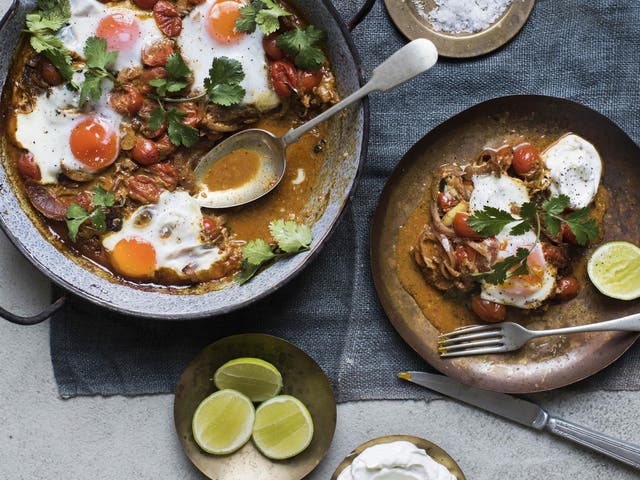 Layer different leftover curries in this shakshuka for a breakfast with a kick