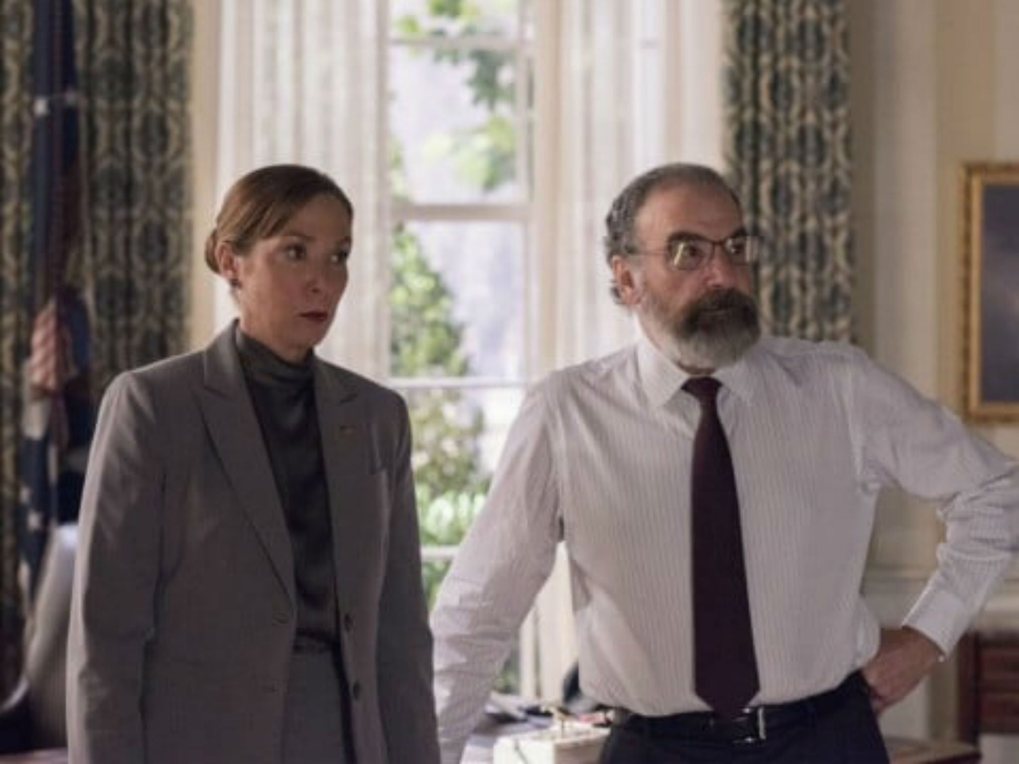 Elizabeth Marvel as Elizabeth Keane and Patinkin as Saul Berenson in ‘Homeland’ (Showtime)