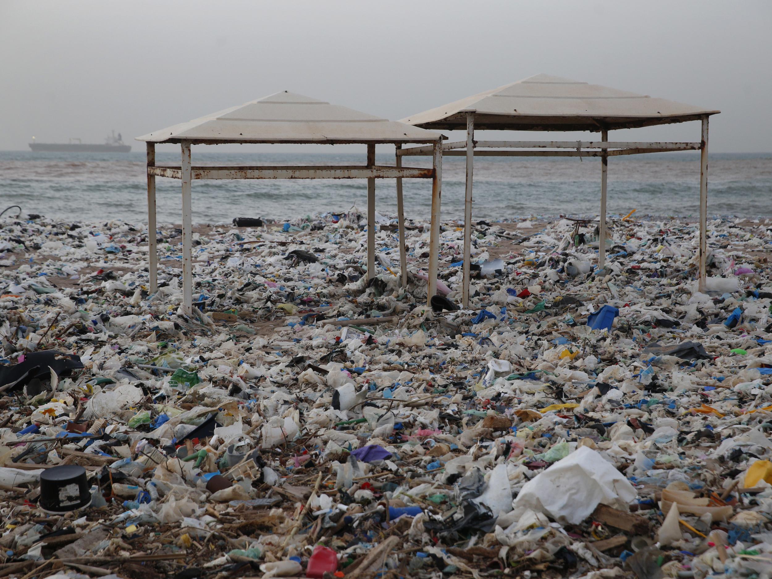 Piles of rubbish were dumped on a beach at Zouq Mosbeh, just north of Beirut, after a winter storm