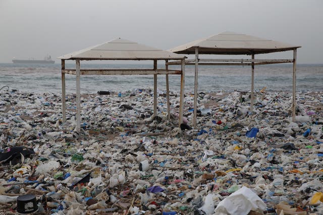 Piles of rubbish were dumped on a beach at Zouq Mosbeh, just north of Beirut, after a winter storm