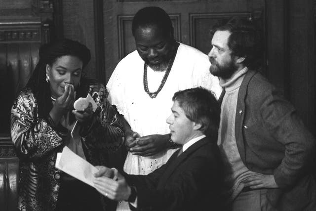 Corbyn, right, with Diane Abbott and Bernie Grant in Parliament in 1987