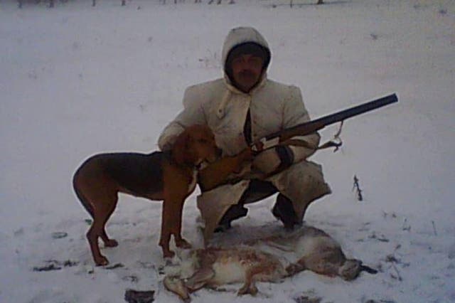 Russian hunter Sergei Terekhov was shooting with his brother when one of his dogs accidentally jumped on the trigger of a gun pointing at him