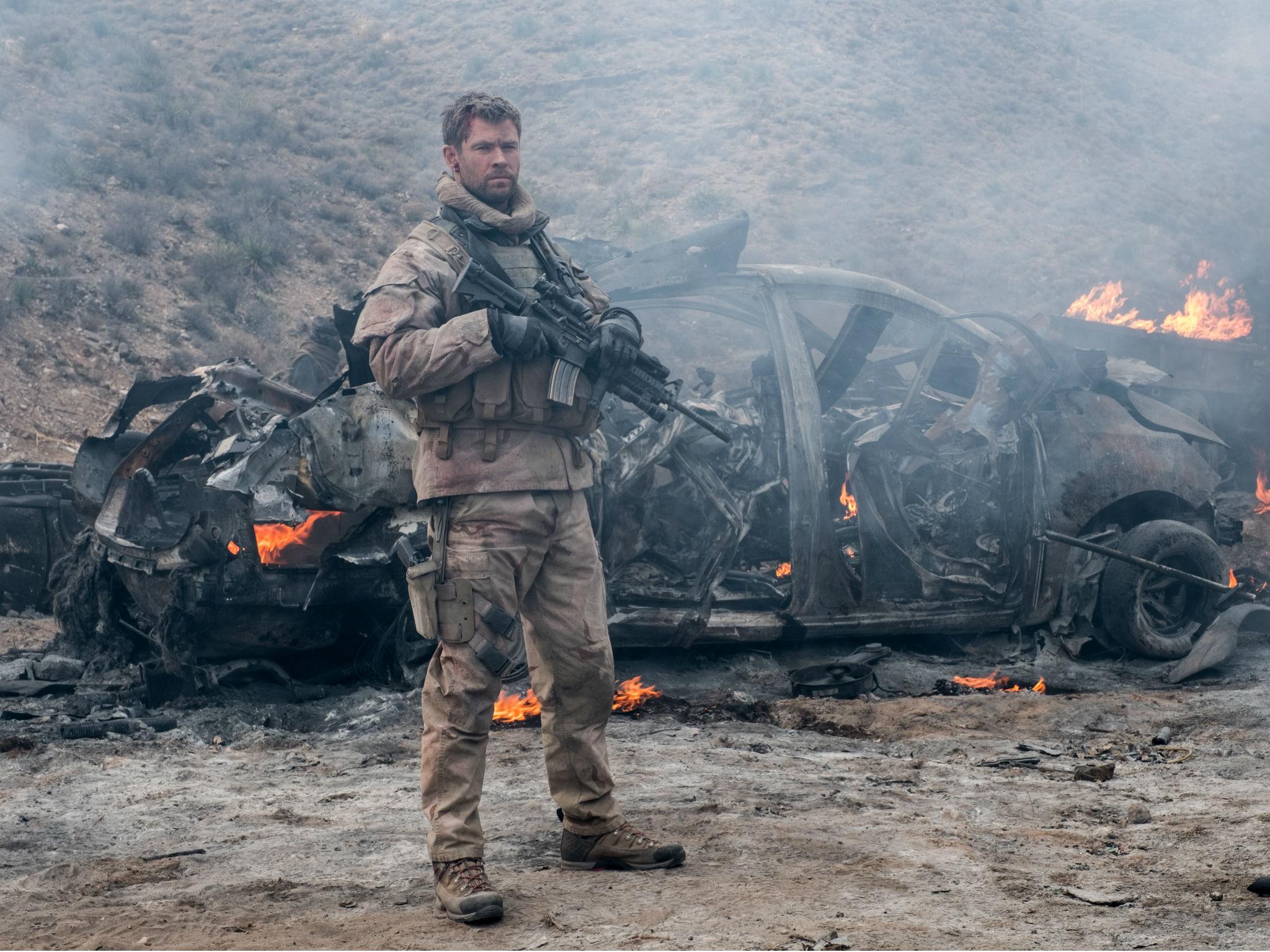 Hemsworth (above) as a soldier in ‘12 Strong’: ‘I don’t know how they do it,’ he says