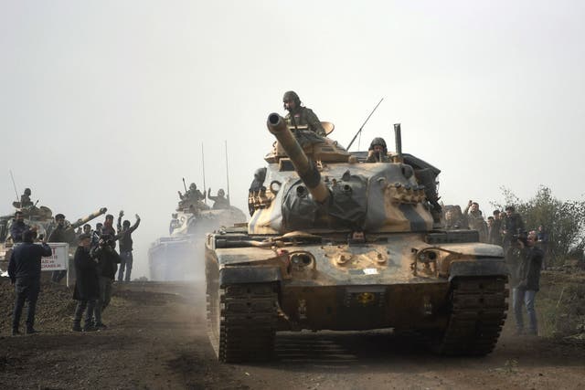Turkish army tanks enter Afrin, in northern Syria