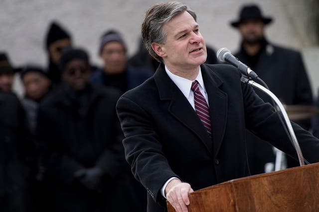 Director of the Federal Bureau of Investigation Christopher Wray speaks during an event at the Martin Luther King Memorial