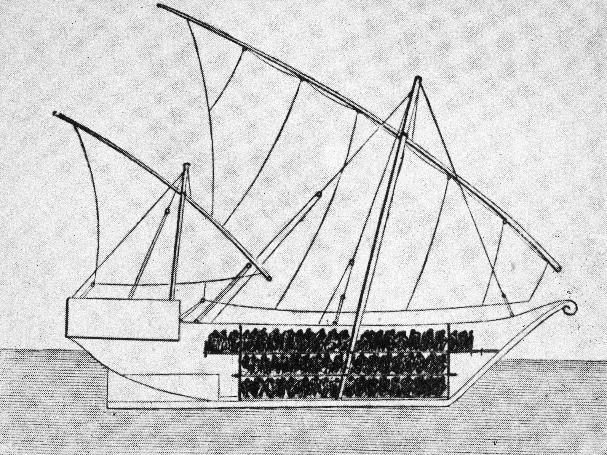 Sketch of a ship used to transport slaves in the 1750s