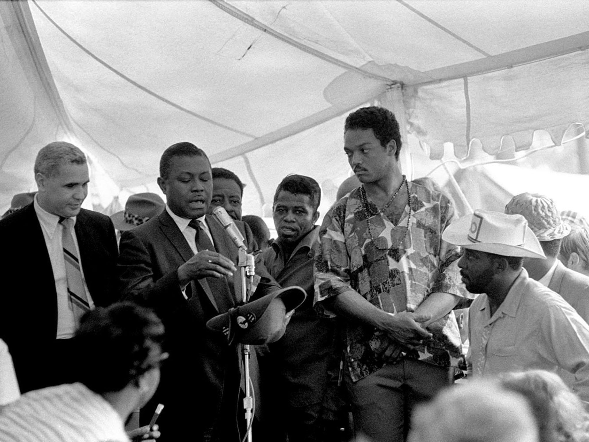 The Rev Jesse Jackson and singer James Brown were among the many famous visitors to the tent city