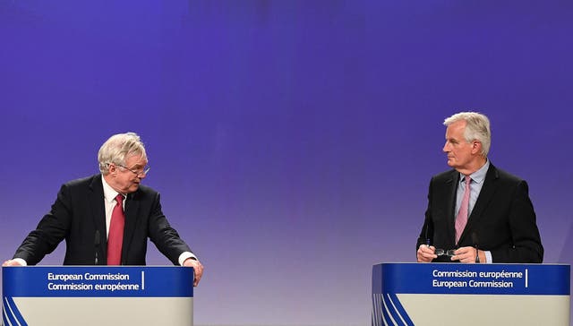 Brexit Minister David Davis and European negotiator Michel Barnier at a press conference last year 