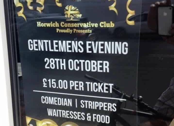 Horwich Conservative Club's poster for a 'gentleman's evening'