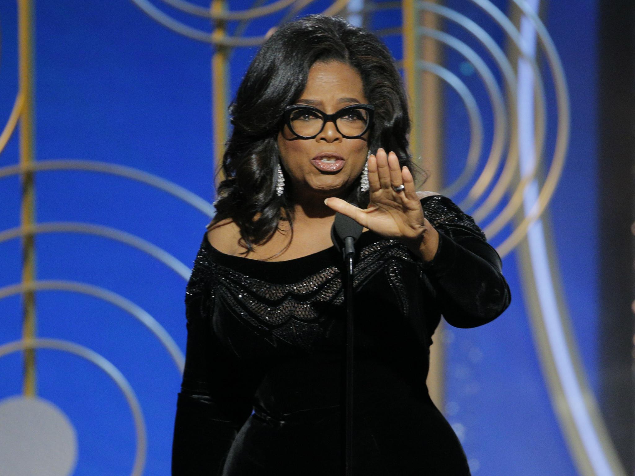 Oprah Winfrey accepts the 2018 Cecil B. DeMille Award during the 75th Annual Golden Globe Awards on 7 January 2018