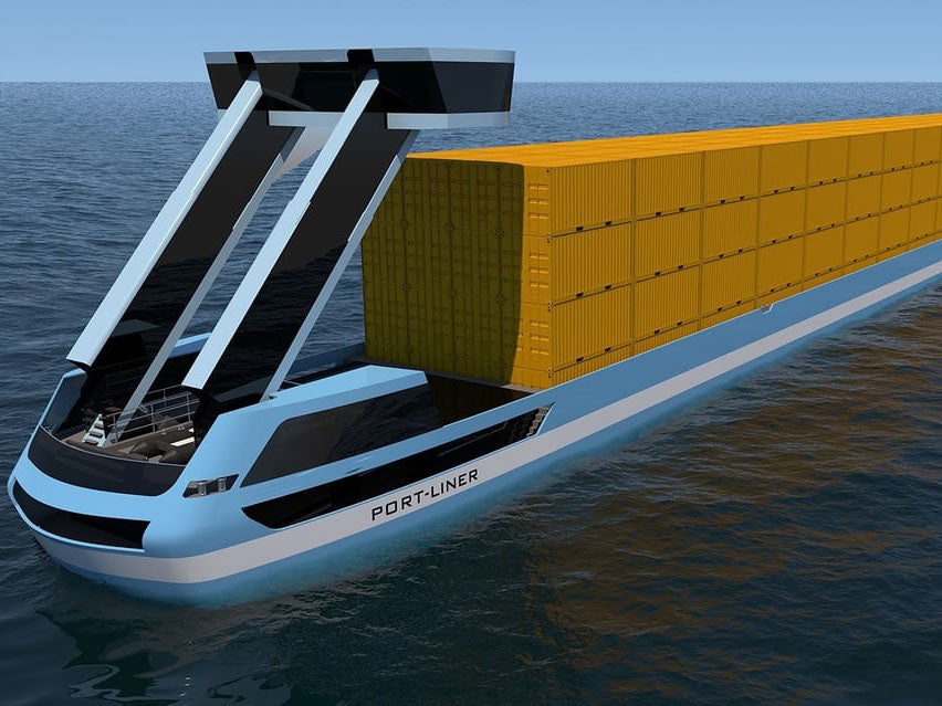 A 3D graphic of Port Liner's emissions-free barge