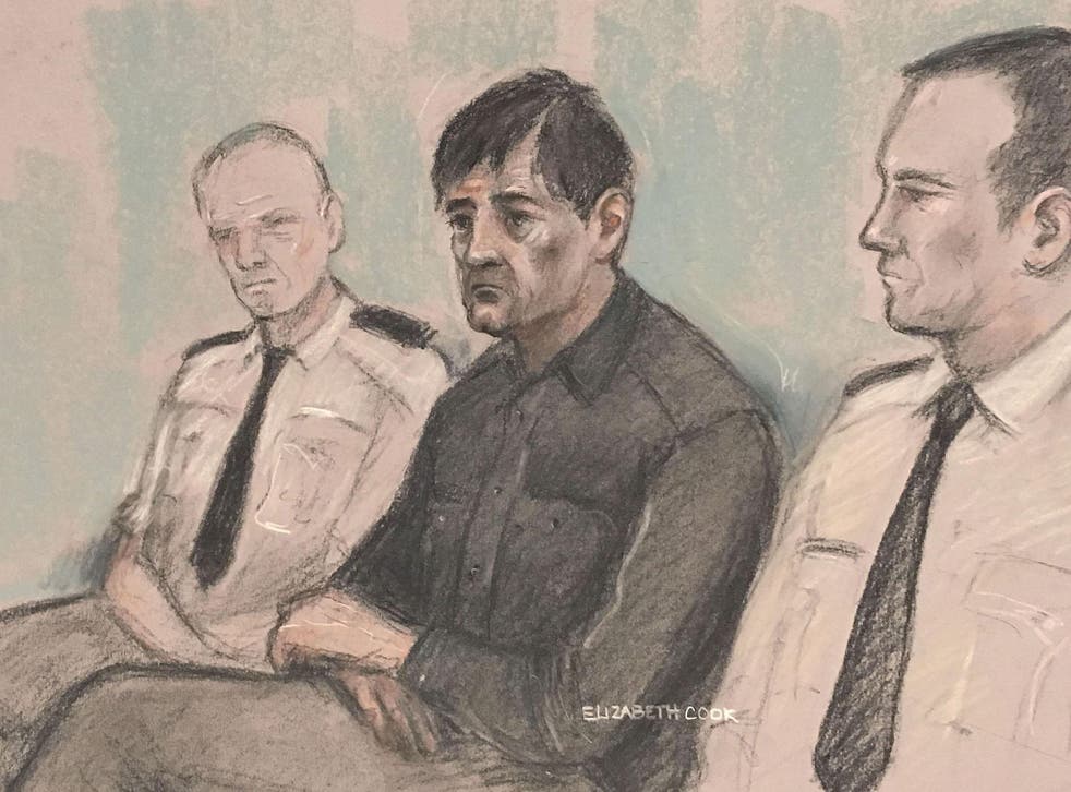 An artist’s sketch of Darren Osborne at Woolwich Crown Court, where he is on trial for murder