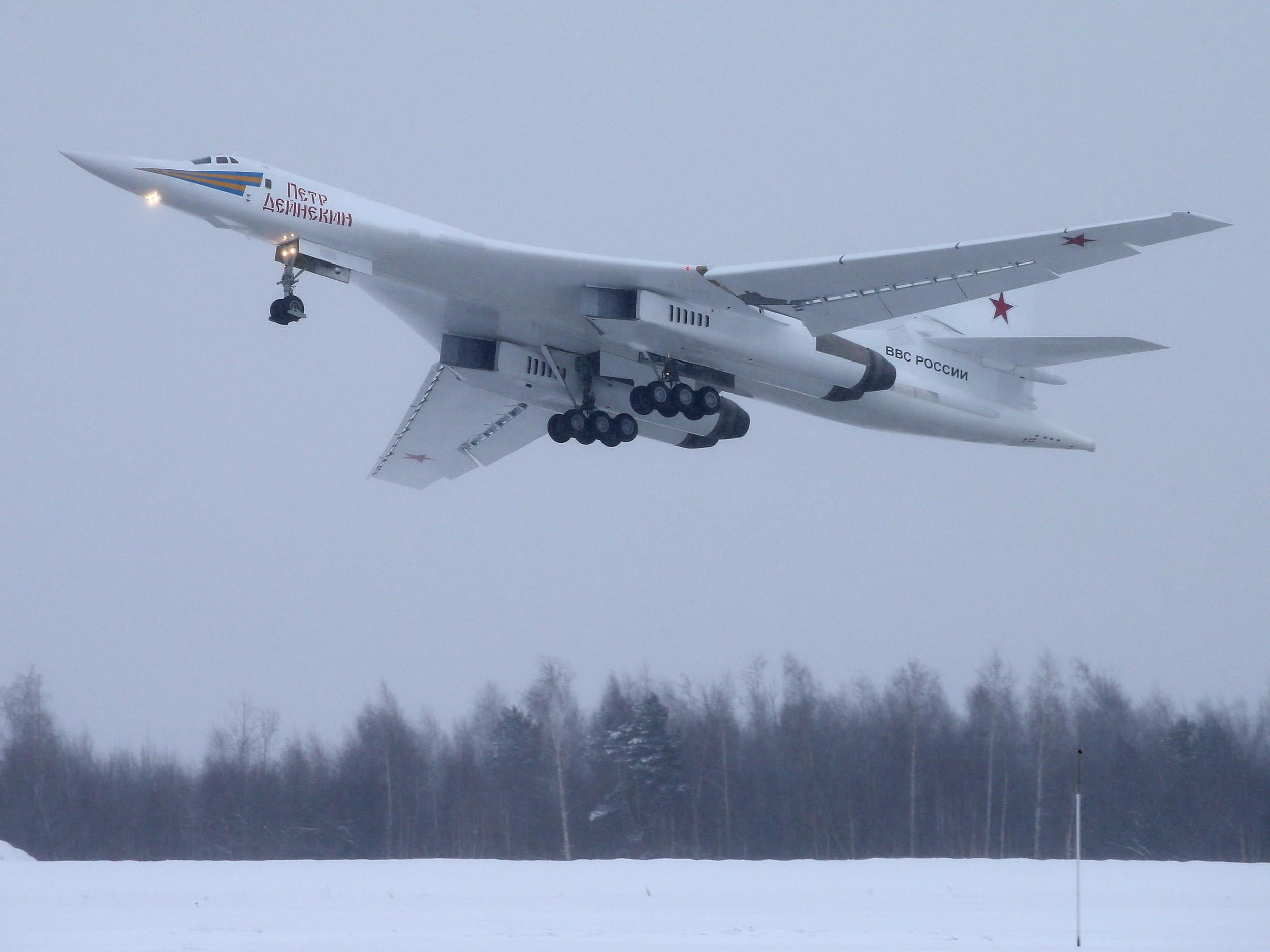 TU-160M heavy strategic bomber performs demonstration flight
