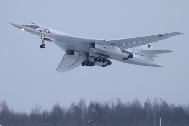 TU-160M heavy strategic bomber performs demonstration flight