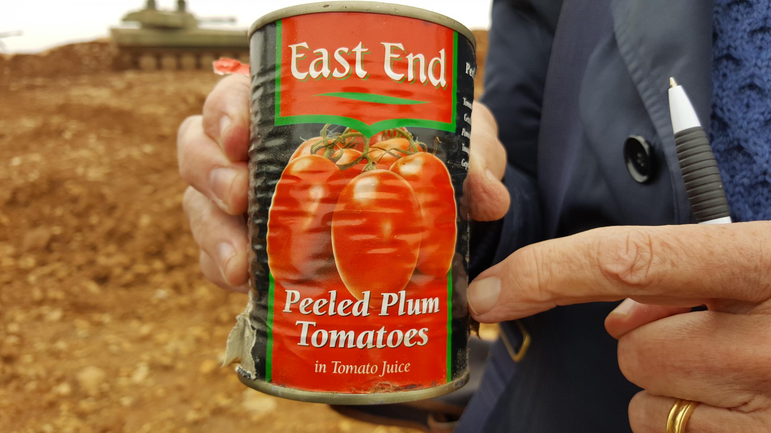 Front label of peeled plum tomatoes from UK 