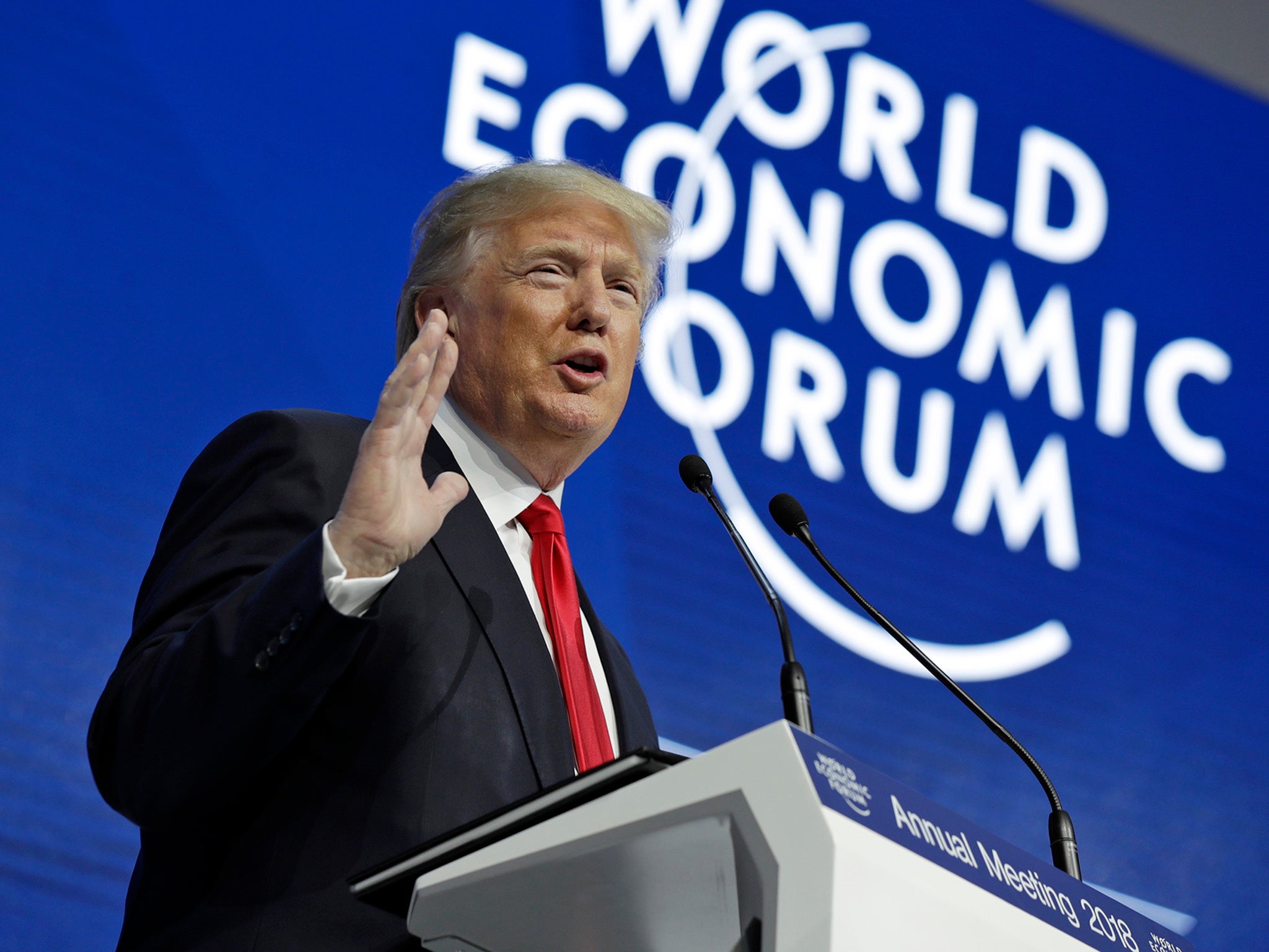 President Donald Trump delivers a speech to the World Economic Forum