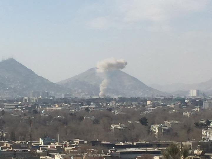 A plume of smoke rises after the bomb explosion