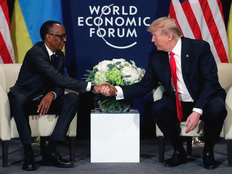 US President Donald Trump meets President Paul Kagame of Rwanda during the World Economic Forum annual meeting in Davos, Switzerland, 26 January, 2018