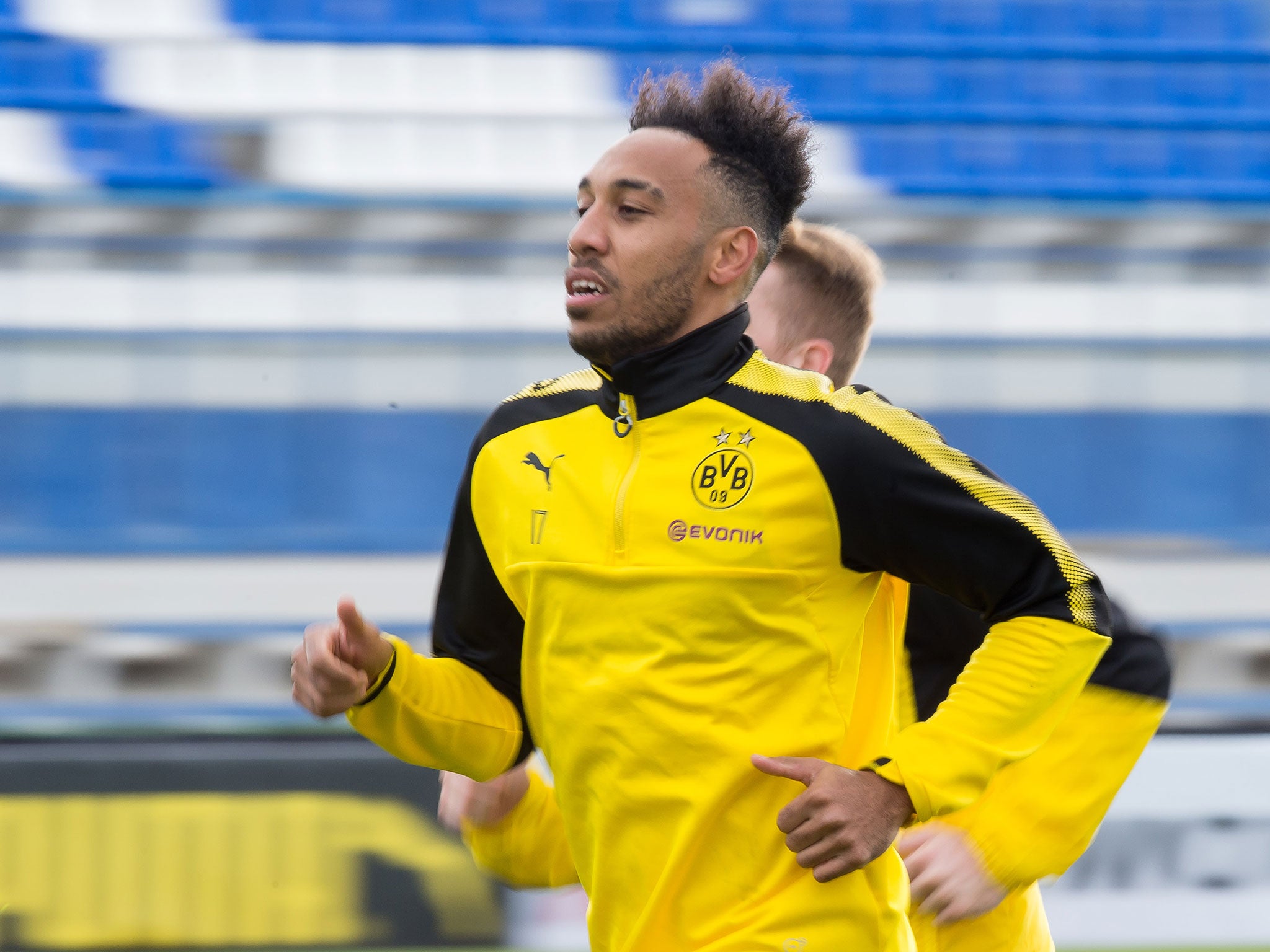 Pierre-Emerick Aubameyang in training with his Borussia Dortmund teammates