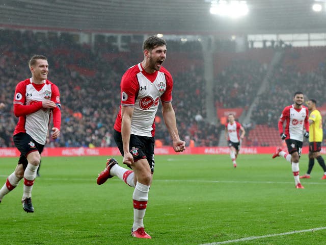 Jack Stephens celebrates his first goal for Southampton