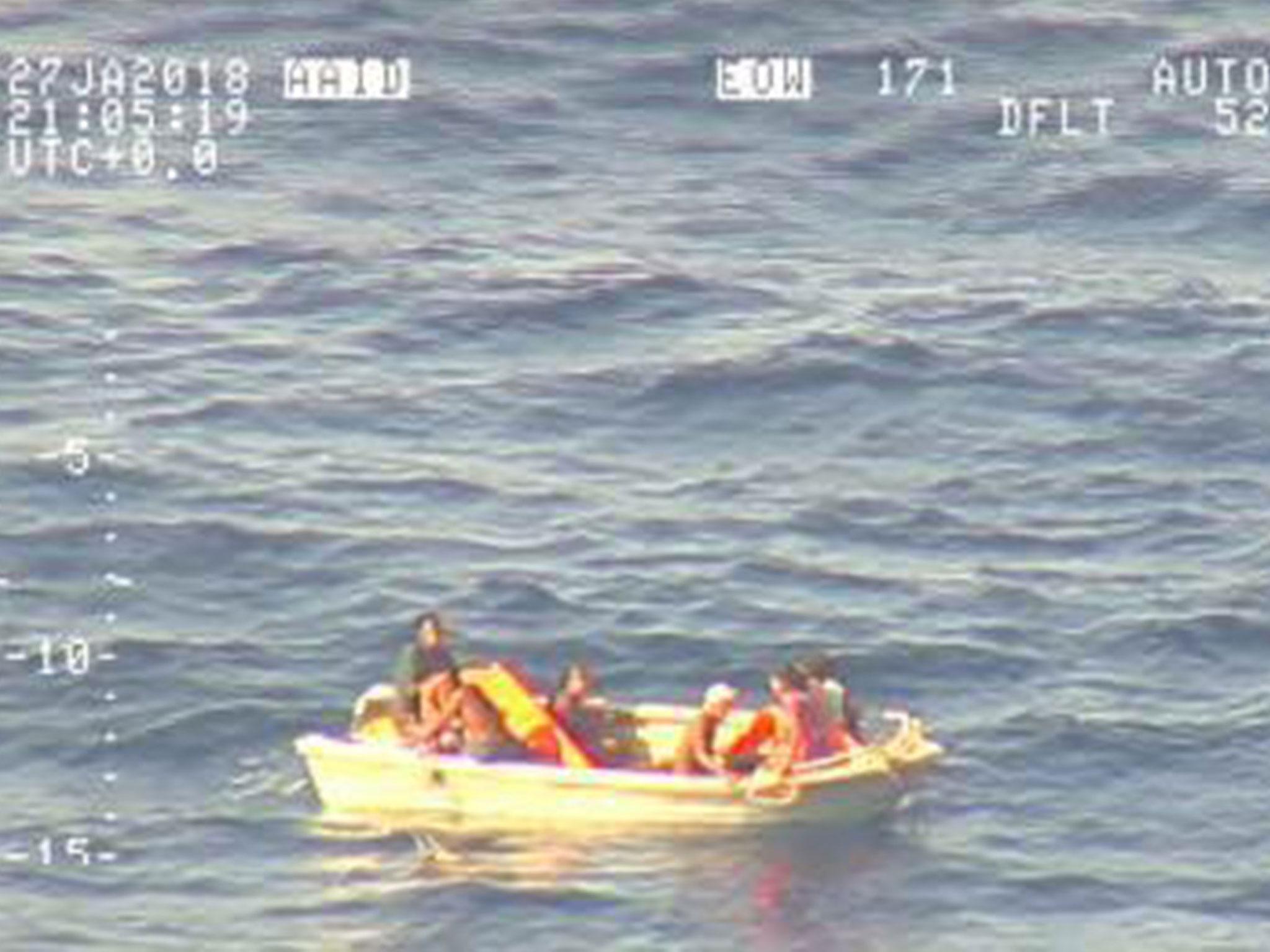 The seven survivors had been adrift in the Pacific OCean on a five-metre dinghy after drifting for four days