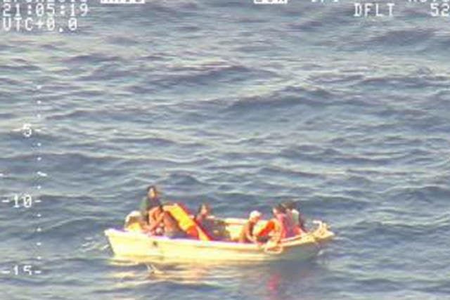 The seven survivors had been adrift in the Pacific OCean on a five-metre dinghy after drifting for four days