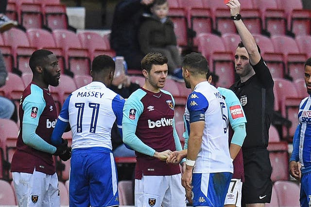 Masuaku was shown a straight red card after spitting towards Nick Powell 