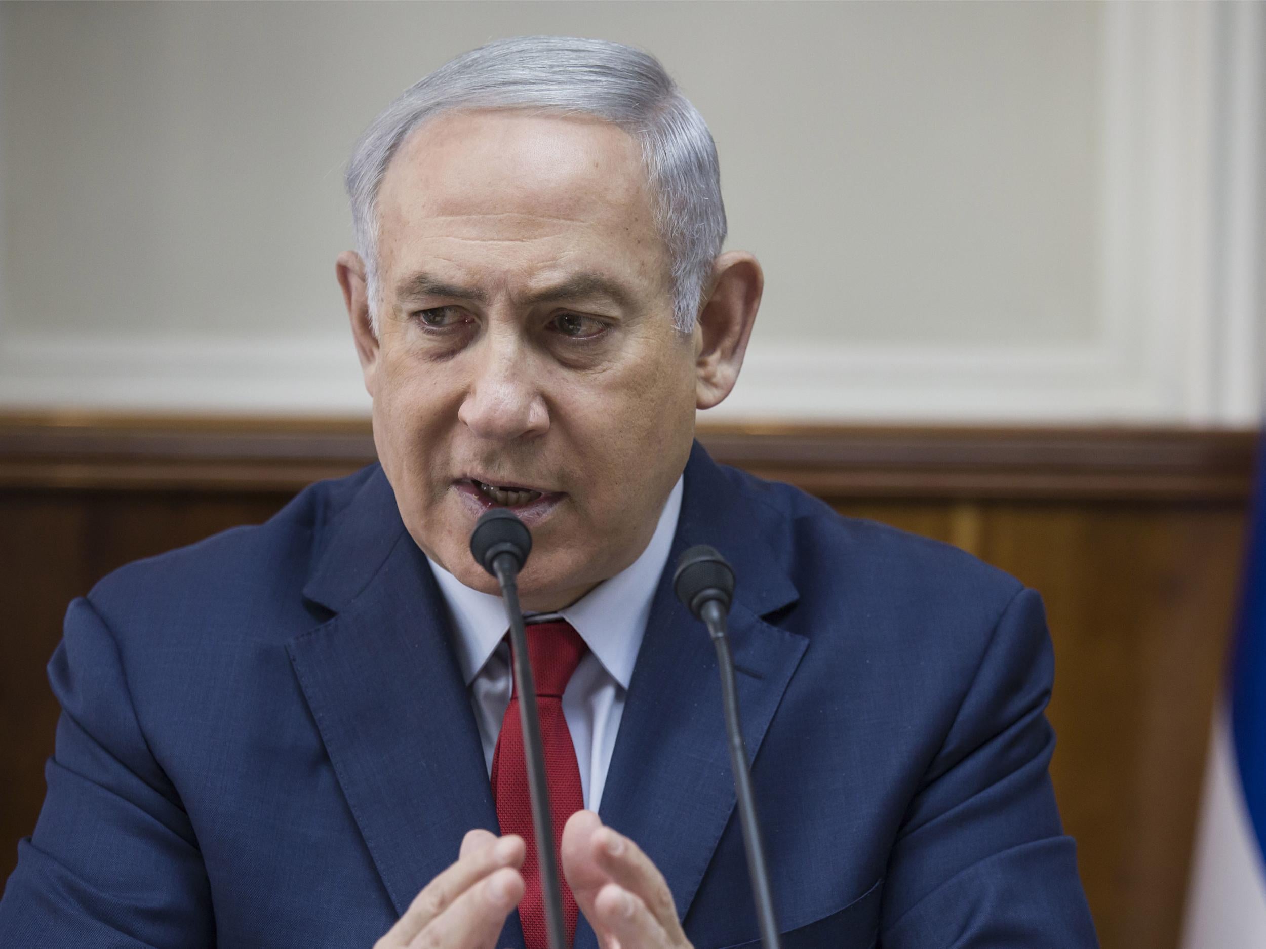 Israeli Prime Minister Benjamin Netanyahu attends a cabinet meeting in Jerusalem