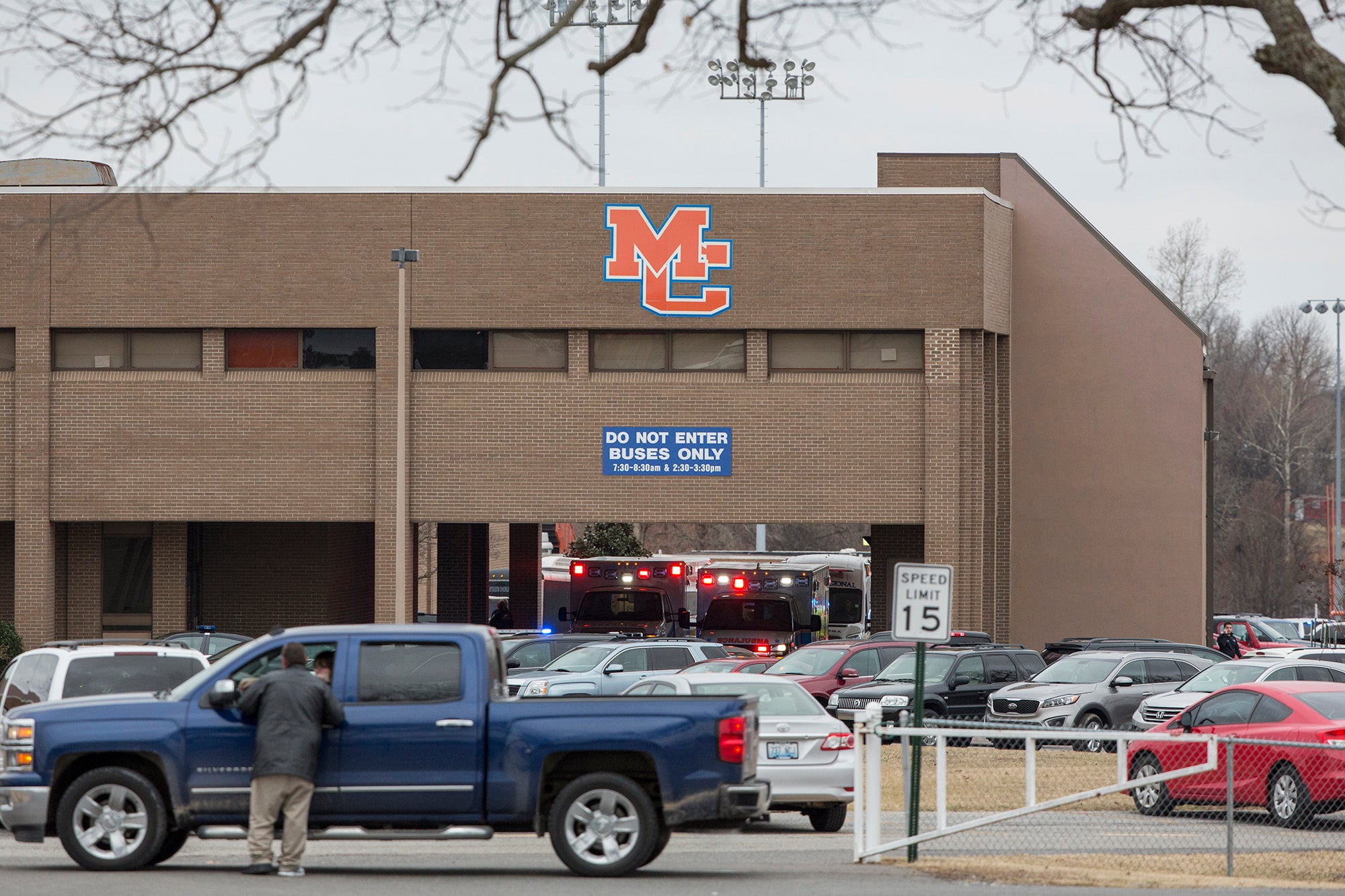 Emergency crews respond to Marshall County High School after a fatal school shooting
