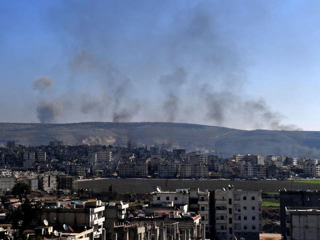 Smoke rises after a Turkish air strike on a village in the Afrin district, the Kurdish pocket of northern Syria