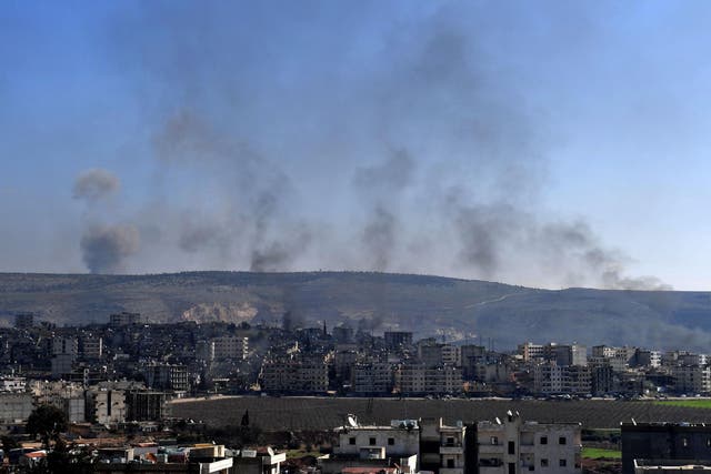 Smoke rises after a Turkish air strike on a village in the Afrin district, the Kurdish pocket of northern Syria