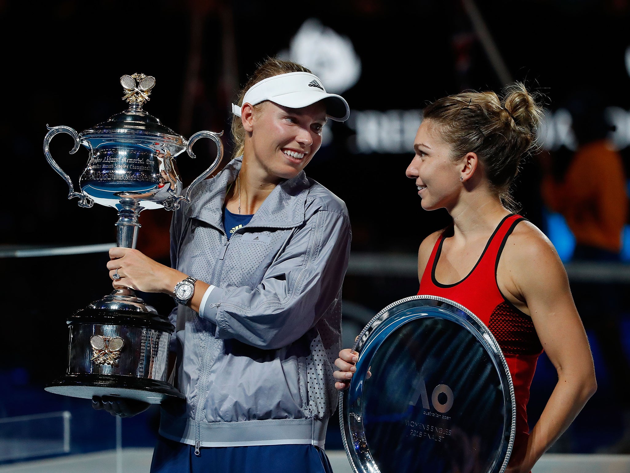 Caroline Wozniacki beat Simona Halep in the women's final