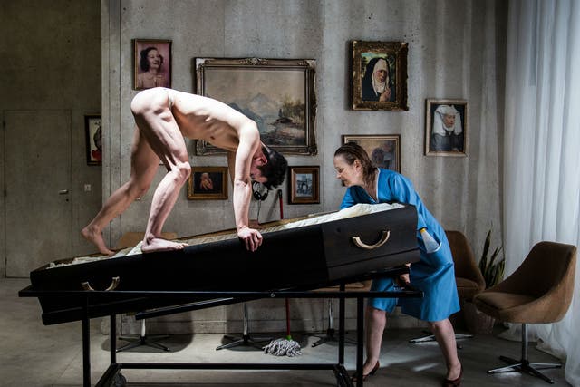 Hun-Mok Yung and Charlotte Clamens perform in Peeping Tom's 'Mother' (Moeder) as part of London International Mime Festival