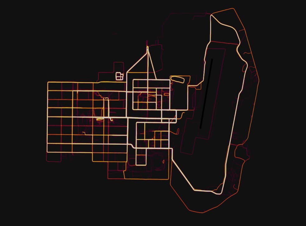 Strava heat map of a military base in the Helmand province of Afghanistan