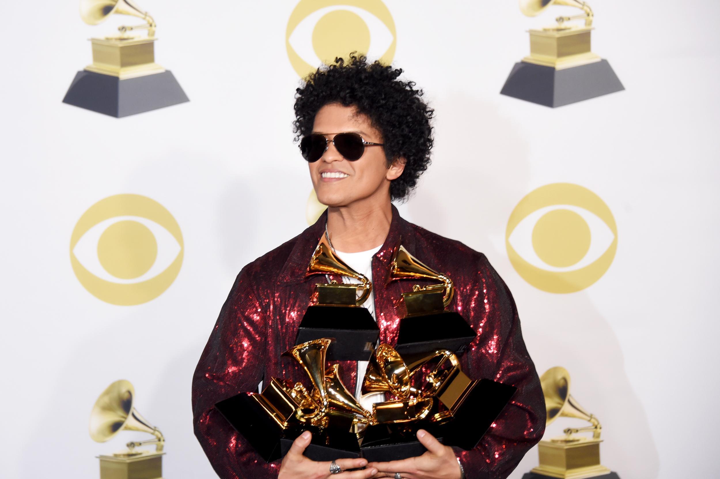 &#13;
Bruno Mars won six awards at the 60th annual Grammy Awards&#13;