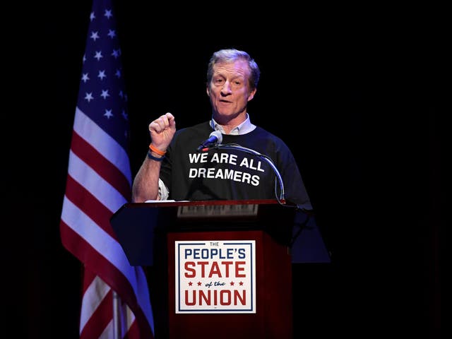 Tom Steyer speaks during the 'People's State of the Union' event one day ahead of Donald Trump's State of The Union Speech to Congress, in Manhattan, New York