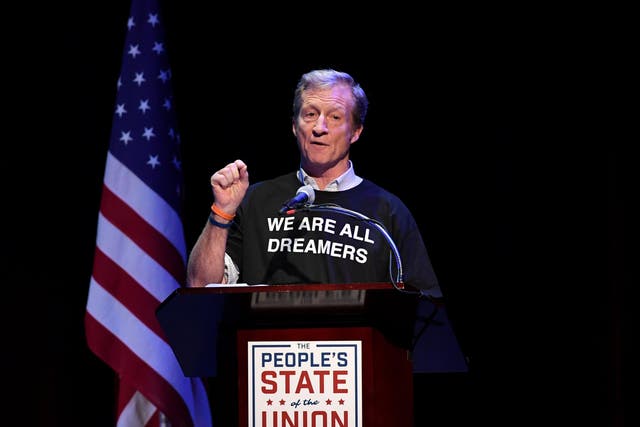 Tom Steyer speaks during the 'People's State of the Union' event one day ahead of Donald Trump's State of The Union Speech to Congress, in Manhattan, New York