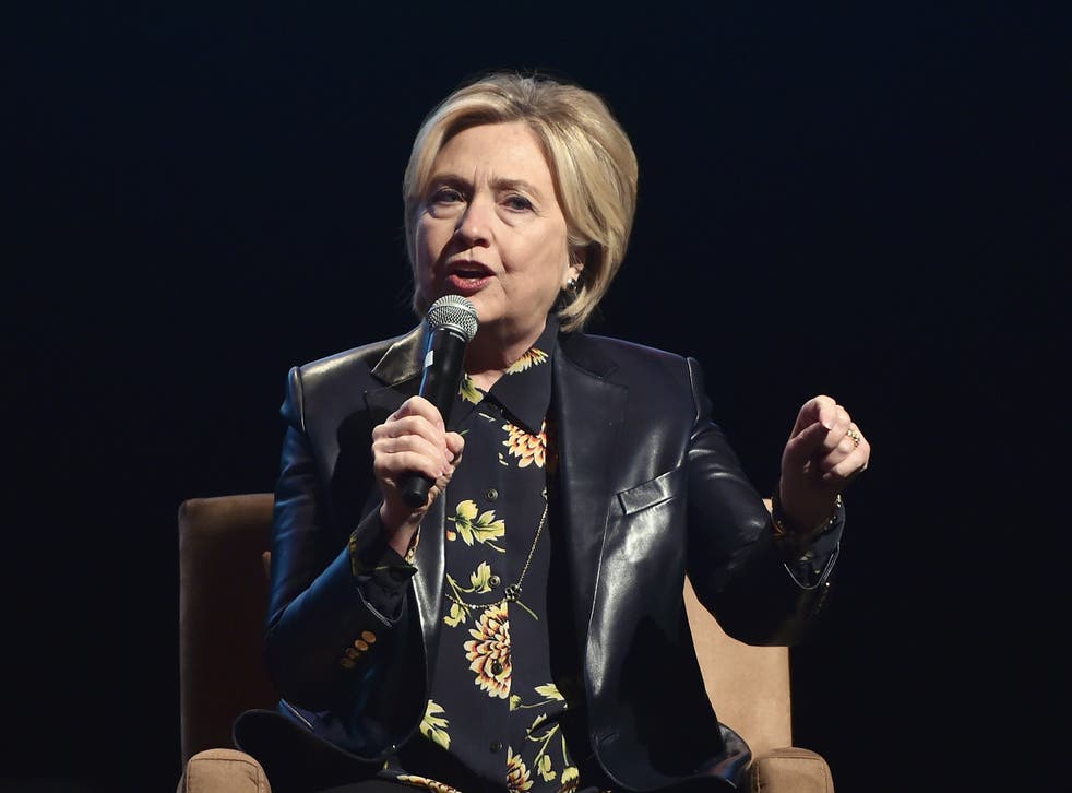Hillary Clinton speaks onstage at LA Promise Fund's 'Girls Build Leadership Summit' at Los Angeles Convention Center