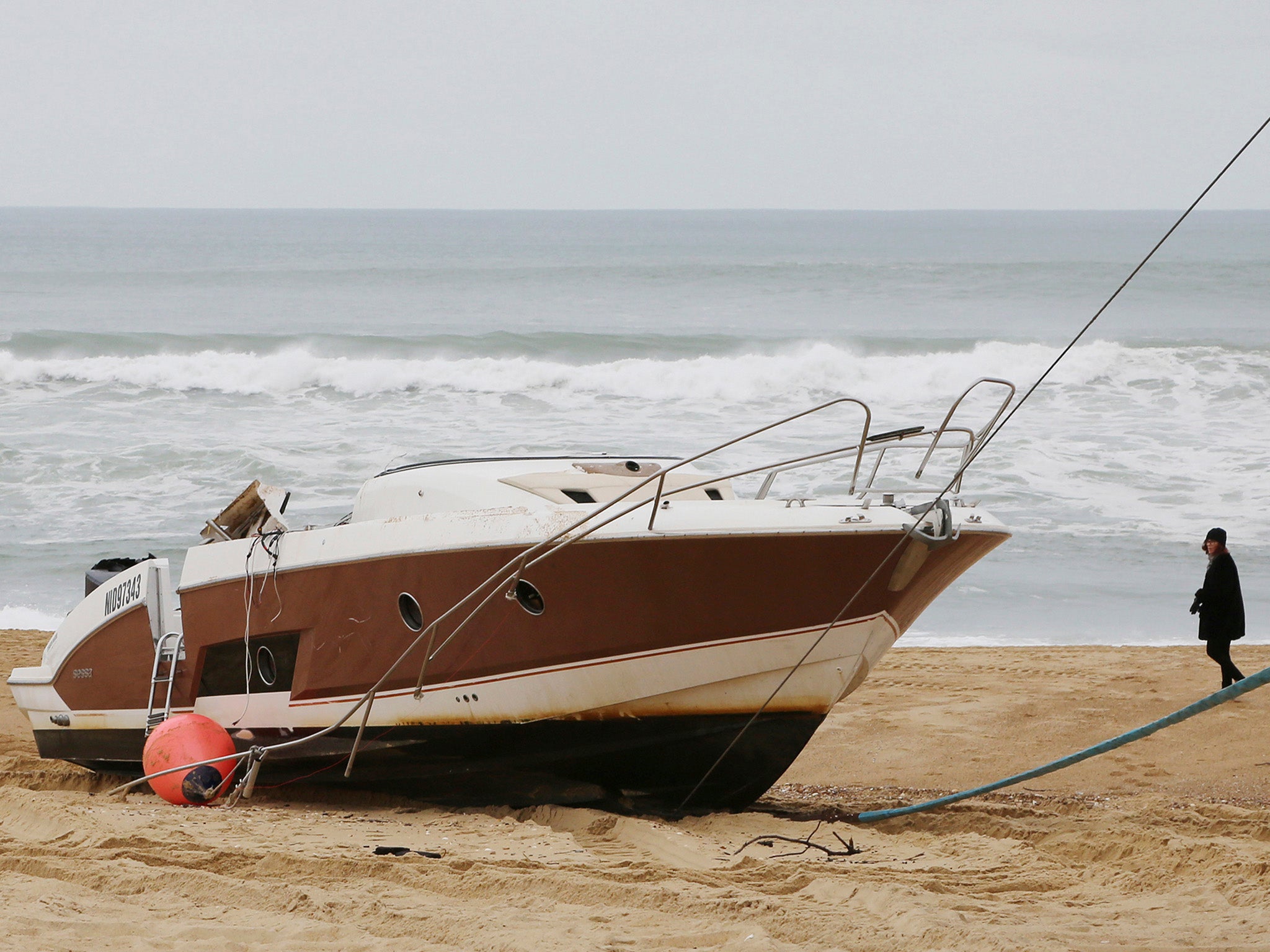 Mr Agnes’s speedboat on the beach at Hossegor in south-west France