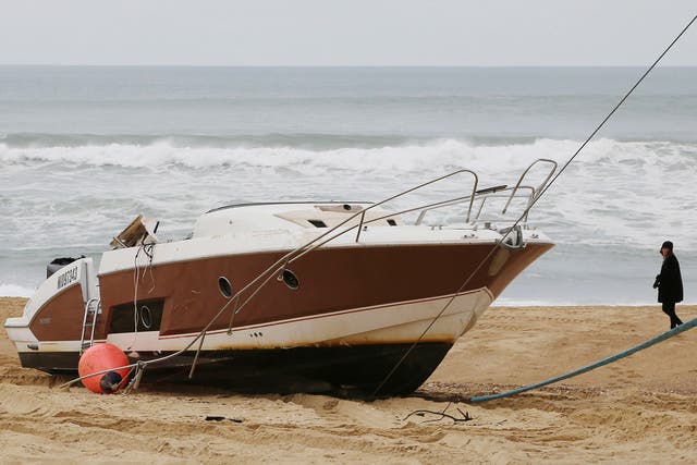 Mr Agnes’s speedboat on the beach at Hossegor in south-west France