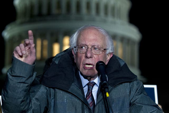 Bernie Sanders speaks during a rally on Capitol Hill