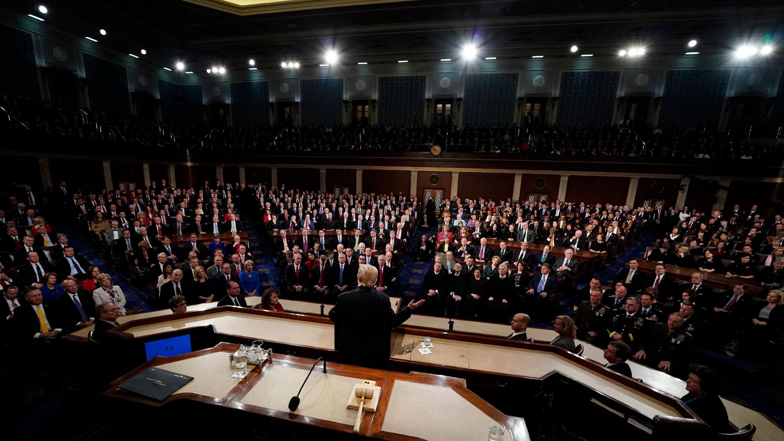 US President Donald Trump delivers the State of the Union address in the chamber of the US House of Representatives