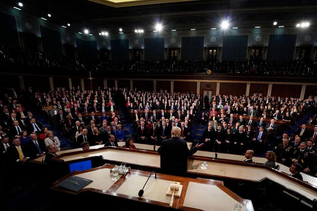 US President Donald Trump delivers the State of the Union address in the chamber of the US House of Representatives