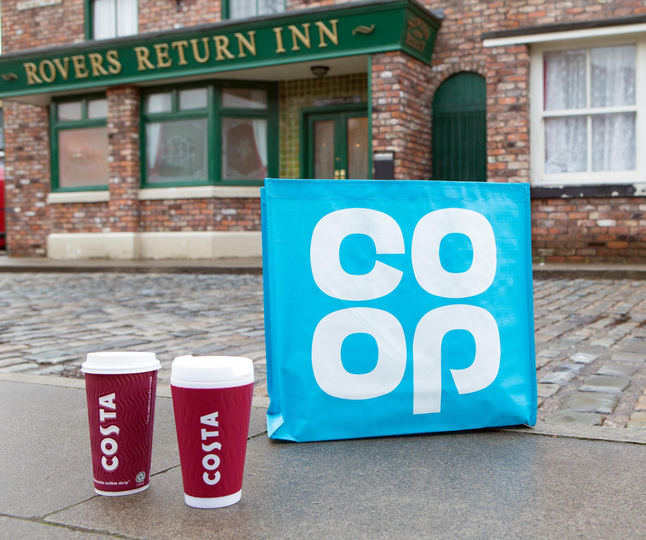 Lack of street cred? Posters, bags and cups from both chains will also be used by characters in the UK’s longest running soap