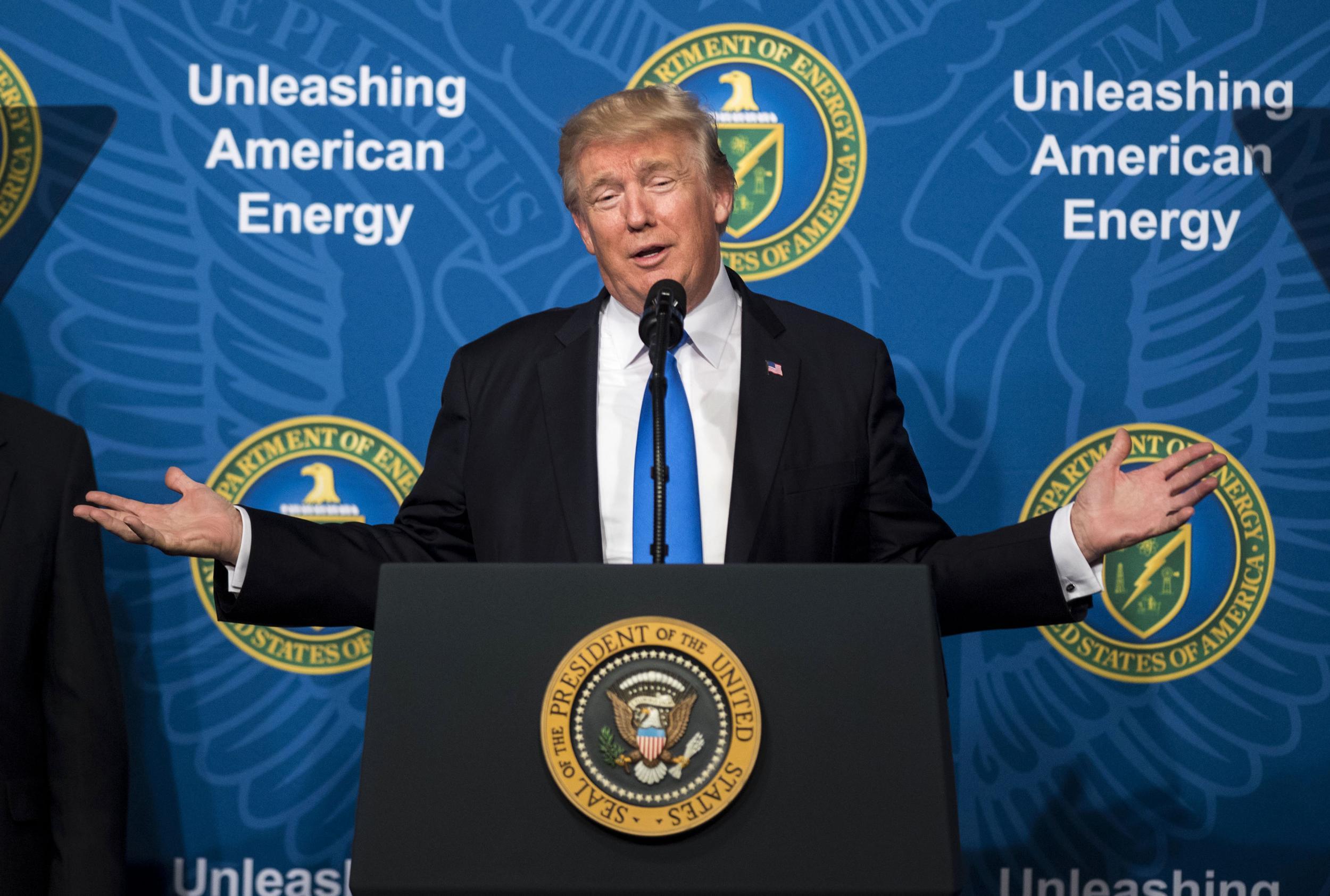 President Donald Trump delivers remarks at the Unleashing American Energy event at the Department of Energy