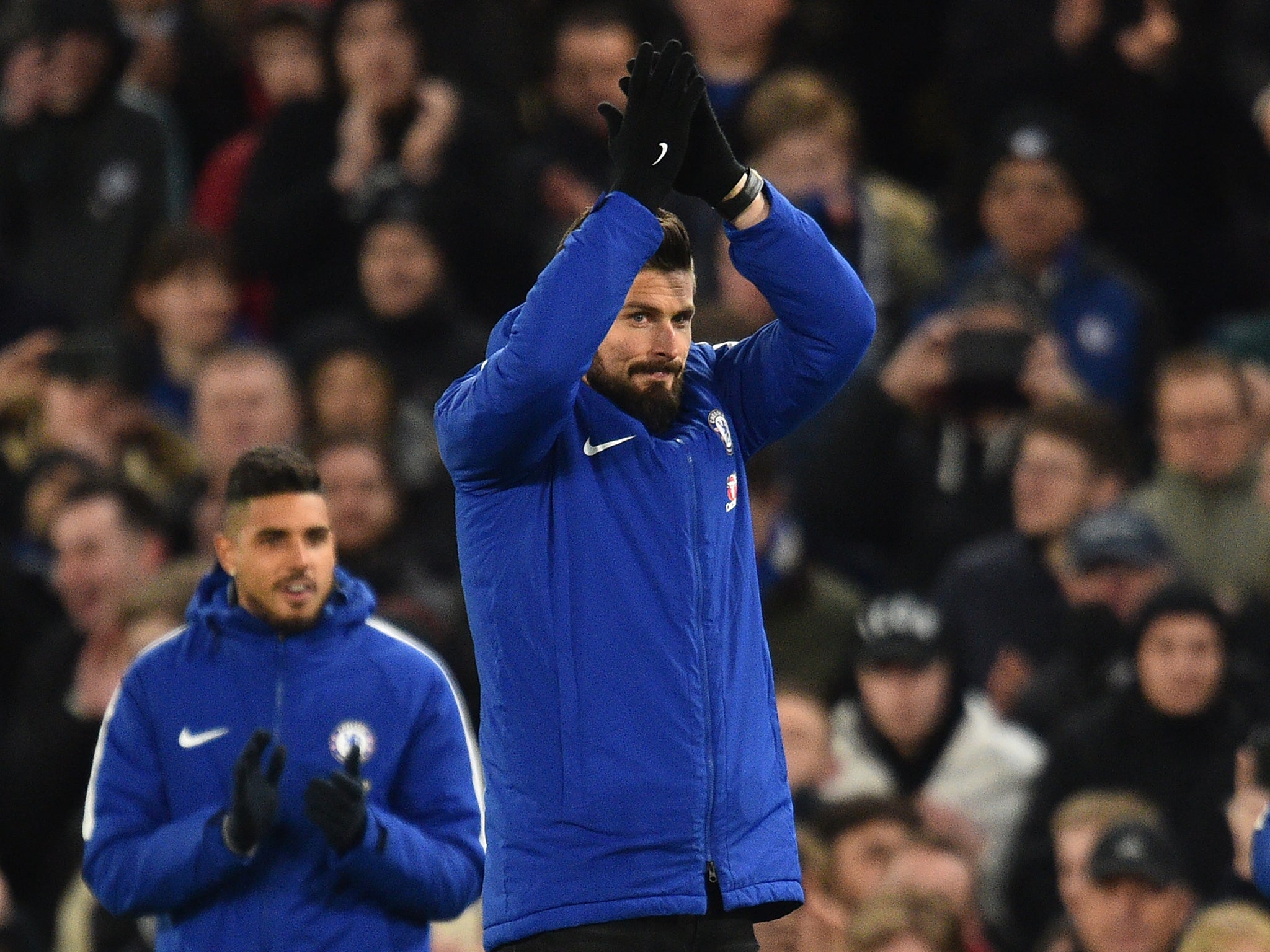 Olivier Giroud was presented to the Chelsea fans before the Bournemouth match